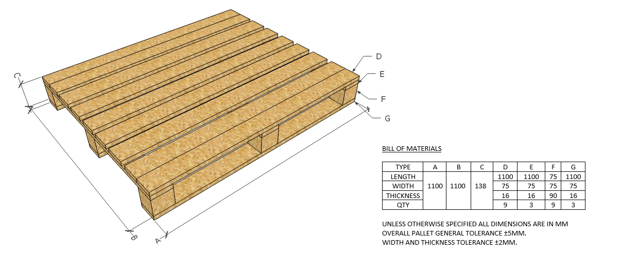 Pinewood Customized Pallets (43.5” X 43.5”) / (1100X1100X138 MM)